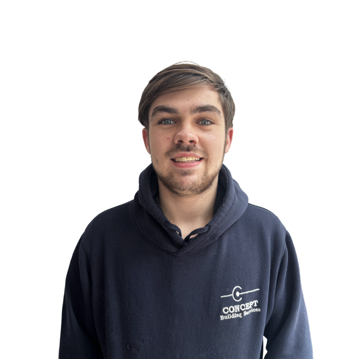 Boy with dark blue hoodie with a white background