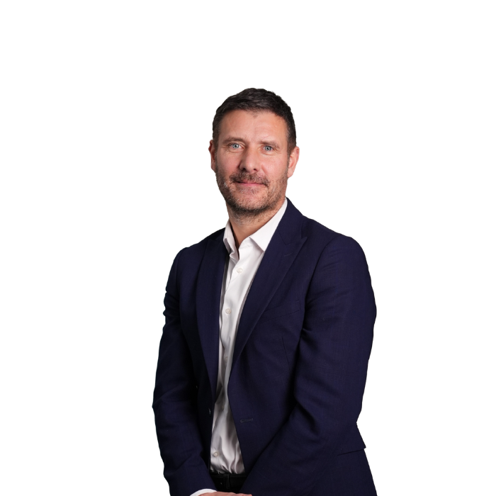 Smiling man in a blue suit and a white shirt